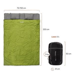 Lumaland Doppelschlafsack »2-Personen Schlafsack groß Kopfkissen«, 190x30x150cm - Hüttenschlafsack wasserabweisend, atmungsaktiv