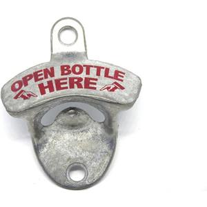 Stalen Flesopener Open Bottle Here Met Schroeven - Retro Flesopener - Bieropener - Flesopener Muur Wand