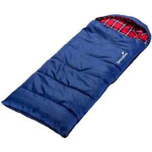 Skandika Schlafsack Dundee Junior 175 x 70 x 10 cm (blau/rot-kariert) (wasserabweisend, atmungsaktiv, Extremtemperaturbereich -15°C, für Kinder), Outdoor Camping Schlafsack, Flanell-Innenfutt