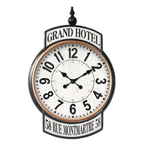 HAES deco  Grote Wandklok 62x93 Cm Vintage Wit Zwart Bedrukking Grand Hotel - Wijzerplaat Met Cijfers etalen Klok