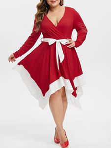 Rosegal Plus Size Plunge Contrast Color Handkerchief Surplice Dress