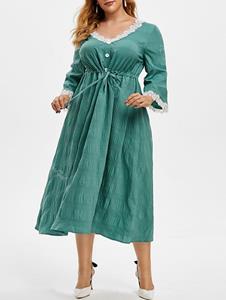 Rosegal Plus Size Contrast Lace Drawstring Dress