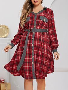 Rosegal Plus Size Plaid Button Front Roll Tab Sleeve Belted Dress