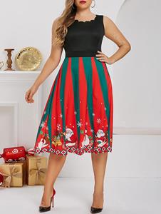 Rosegal Plus Size Christmas Colorblock  Scalloped Neck Dress