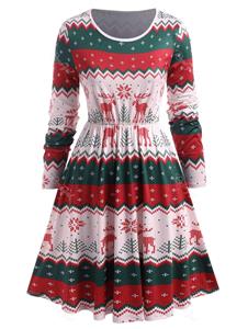 Rosegal Plus Size Christmas Snowflake Elk Print Dress