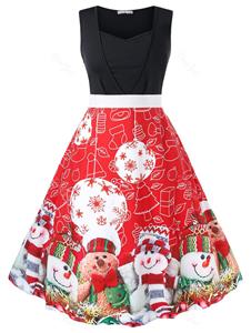 Rosegal Plus Size Christmas Printed Vintage Party Dress