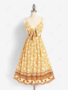 Rosegal Plus Size & Curve Bohemian Bowknot Floral Print Maxi Dress (Adjustable Straps)