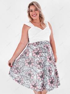 Rosegal Plus Size & Curve Floral Print Crossover Midi Dress
