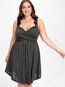 Rosegal Plus Size Lace Panel Cross Sleeveless A Line Casual Dress