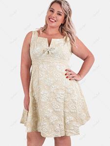 Rosegal Plus Size Bowknot Jacquard Fit and Flare Dress