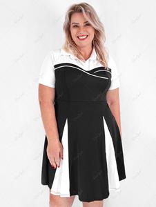 Rosegal Plus Size Shirt Collar Two Tone A Line Dress