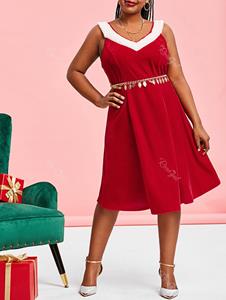 Rosegal Plus Size Christmas Dual V Neck Velvet A Line Dress