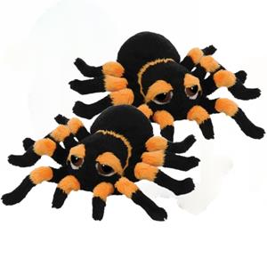 Merkloos 2x stuks pluche zwart/oranje spin knuffel 13 cm speelgoed -