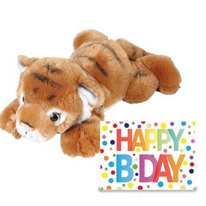 Ravensden Verjaardag cadeau tijger 25 cm met Happy Birthday wenskaart -