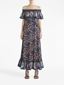 ETRO floral-print off-shoulder dress - Blauw