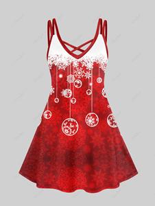 Rosegal Plus Size Snowflakes Balls Printed Crisscross A Line Christmas Dress