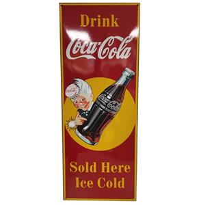 Fiftiesstore Coca-Cola Drink Ice Cold Sold Here Emaille Bord - 90 x 35 cm