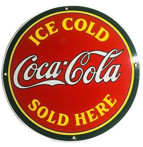 Fiftiesstore Ice Cold Coca-Cola Sold Here Emaille Bord - 29 cm ø