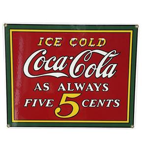 Fiftiesstore Coca-Cola - Ice Cold As Always 5 Cents Emaille Bord - Ande Rooney - 1990