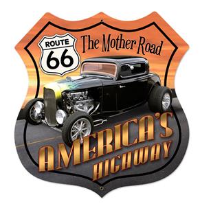 Fiftiesstore Route 66 America's Highway Hot Rod Zwaar Metalen Bord XL