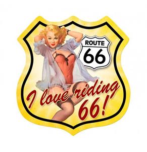 Fiftiesstore Route 66 I Love Riding 66 Pin-Up Zwaar Metalen Bord 37,5 x 39 cm