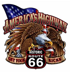 Fiftiesstore America's Highway Historic Route 66 Zwaar Metalen Bord 61 x 61 cm