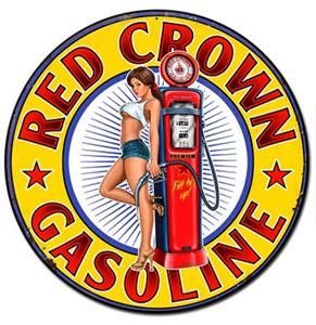 Fiftiesstore Red Crown Gasoline Pin Up Zwaar Metalen Bord ø 60 cm