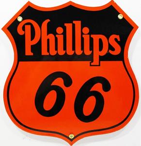 Fiftiesstore Phillips 66 Oranje Logo Emaille Bord 30 x 28 cm
