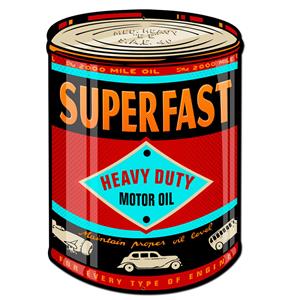 Fiftiesstore Superfast Motor Oil Can Shaped Zwaar Metalen Bord