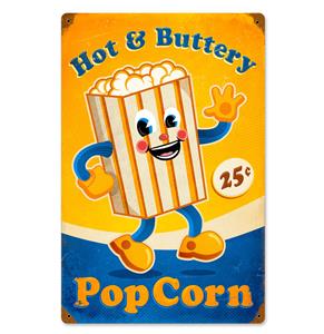 Fiftiesstore Hot and Buttery Popcorn Zwaar Metalen Bord