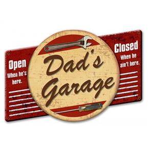 Fiftiesstore Dad's Garage Open When He's Here Heavy Zwaar Metalen Bord 58 x 39 cm
