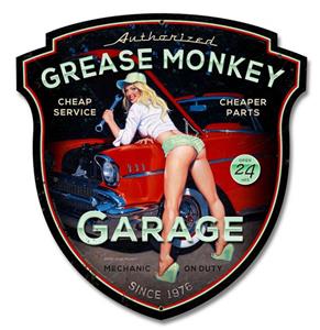 Fiftiesstore Authorized Grease Monkey Zwaar Metalen Bord - 41 x 38 cm