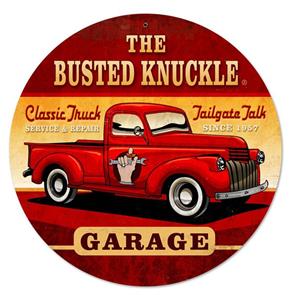 Fiftiesstore The Busted Knuckle Garage Zwaar Metalen Bord - 36 cm ø