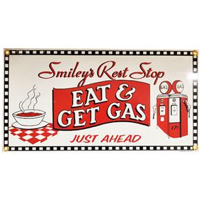 Fiftiesstore Smiley's Rest Stop Emaille Bord - 30 x 16 cm - Ande Rooney 1996