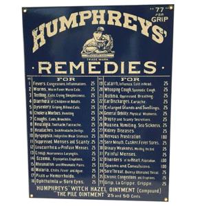 Fiftiesstore Humphreys' Remedies Emaille Bord - 40 x 30 cm