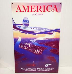 Fiftiesstore Pan American World Airways - America by Clipper Emaille Bord Groot