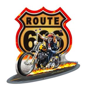 Fiftiesstore Route 666 Motorbike Zwaar Metalen Bord 45x43 cm