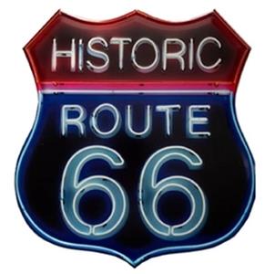 Fiftiesstore Historic Route 66 Neon Look Metalen Bord Met Reliëf - 50 x 60 cm