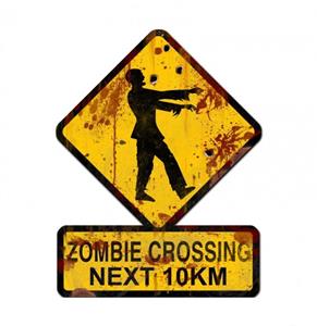 Fiftiesstore Zombie Crossing Next 10 KM Zwaar Metalen Bord 62,5 x 47 cm