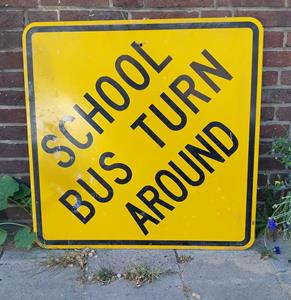 Fiftiesstore School Bus Turn Around Metalen Straatbord - Origineel - 77 x 77cm