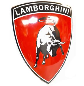 Fiftiesstore Lamborghini Logo Zwaar Emaille Bord Rood - 65 x 47cm