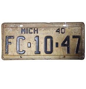 Fiftiesstore Michigan 1940 Kentekenplaat - Origineel