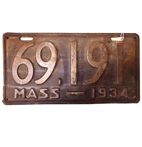 Fiftiesstore Massachusetts Kentekenplaat - 1934 - Origineel