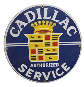 Fiftiesstore Cadillac Authorized Service Emaille Bord - 29 cm ø - Ande Rooney 1990's