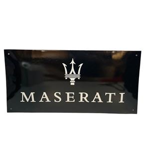 Fiftiesstore Maserati Logo Zwart Wit Emaille Bord 60 x 30 cm
