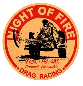 Fiftiesstore Night Of Fire Drag Racing Rond Zwaar Metalen Bord 35 cm ø
