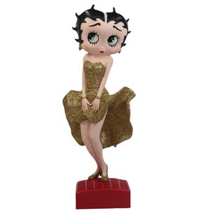 Fiftiesstore Betty Boop Poserend In Gouden Glitter Jurk Beeldje