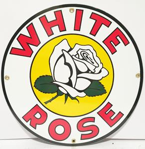 Fiftiesstore White Rose Gasoline Logo Emaille Bord