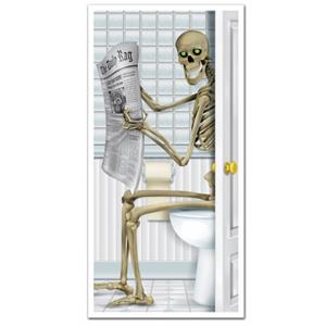 Halloween deurposters skelet op toilet -