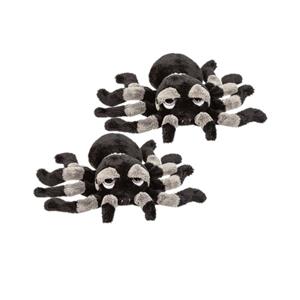 Merkloos 2x stuks pluche zwart/grijze spin knuffel 13 cm speelgoed -